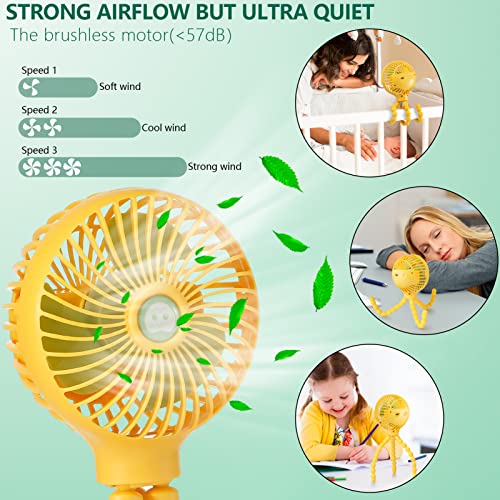 Snawowo Mini Handheld Personal Portable Fan, Baby Stroller Fan, Car Seat Fan, Usb Or Battery Powered, With Flexible Tripod Clip On Student Bed Desk Bike Crib Treadmill Camping Traveling（Yellow） #TOP4