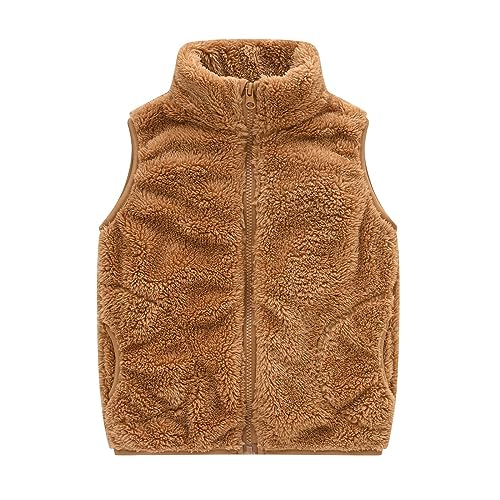 RNTOP Toddler Girls Boys Solid Color Fleece Vest Sleeveless Zipper Jacket Undershirt Fall Winter (Khaki, 18-24 Months)