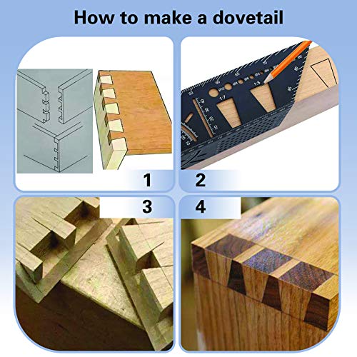 ZOTA 2PCS Woodworking Tools, 3D Mitre Angle Measuring Ruler-Aluminum Alloy Carpentry Tools -45/90 Degree Angle T Ruler with Punctuation Marking Gauge & Hole Scribing wood working gift for Men