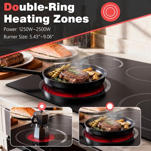Image of Upgraded 29.13 Inch Electric(Cut-out Size: 29.13 inchx19.3 inch) Cooktop 5 Burners - 30 Inch Powerful 8600W Built-in Electrical Stovetop Burner Knob Control, Timer, Safety Lock, 240V Hard Wired