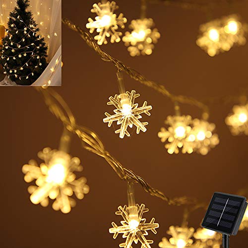 Preisvergleich Produktbild Darknessbreak Solar-Weihnachtslichter, Schneeflocken-Lichterkette, 9 m, 50 LEDs, warmweiß, Schneeflocken-Lichterkette für Weihnachtsbaum, Kamin, Spielhaus, Kinderzelt, Hochzeitsfeier, Bilderrahmen