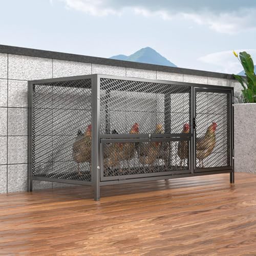 大型鶏小屋 鳥カゴ 小動物 鶏舎 鳥ケージ 飼育ケージ ウサギハッチ 高密度フェンス 特大屋内スペース 組み立て簡単 鶏飼育、鳩飼育、アヒル飼育、犬飼育、家禽ケージ,黒,130*58*62cm