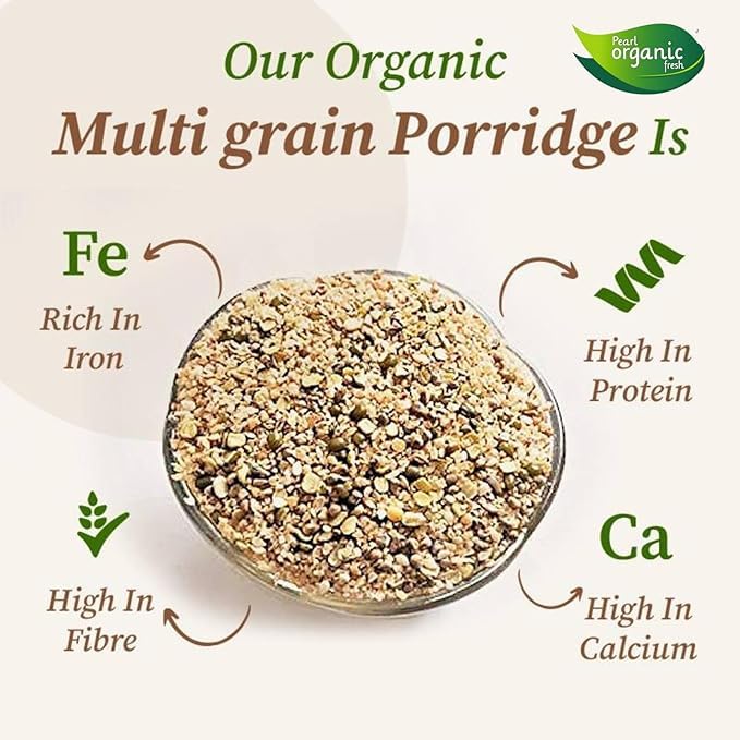 Image of Pearl Organic Fresh Multigrain Pearl Dalia /Daliya | Millet Healthy Breakfast Cereal with Wheat, Maize, Pearl Barley, Moong Dal & Sorghum | High Fiber & Protein-Rich Mix Grain Porridge | Supports Digestion & Weight Loss (500 gm)
