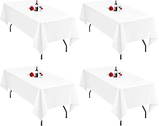 Lumaycens 4 Pack White Tablecloth 60x102Inch Table Cloths Rectangle Polyester Farbic Tablecloths For 6 Foot Tables Washable White Table Cloth Rectangular for Wedding Party Banquet