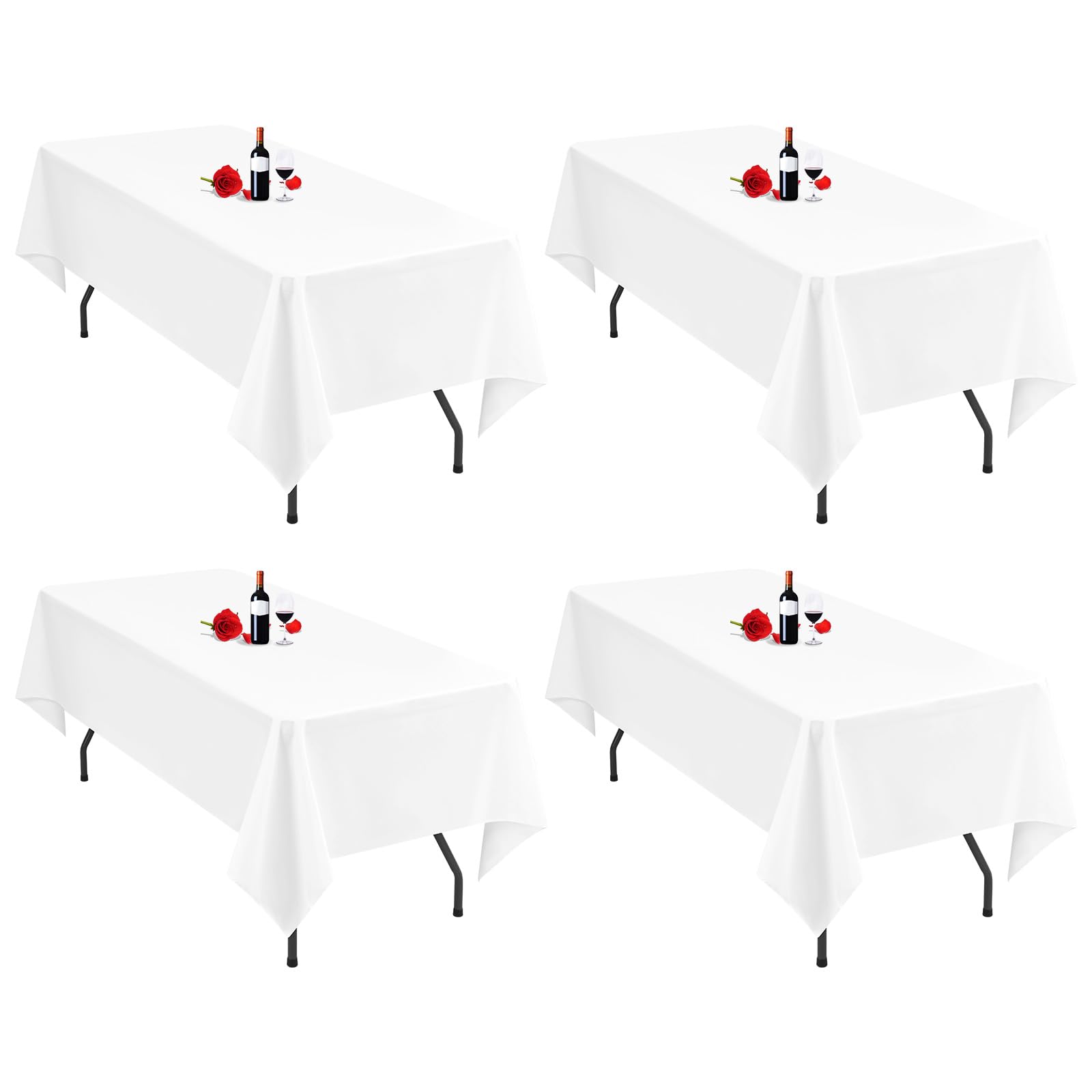 Lumaycens 4 Pack White Tablecloth 60x102Inch Table Cloths Rectangle Polyester Farbic Tablecloths For 6 Foot Tables Washable White Table Cloth Rectangular for Wedding Party Banquet