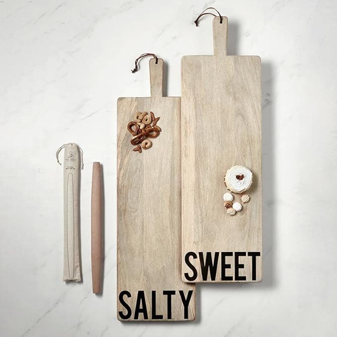 Santa Barbara Design Studio Wooden Tray Table Sugar Collection Mango Wood Serveware, 40"L x 12"W, Sweet + Salty (Reversible)
