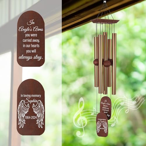 Image of ASTARIN Personalized Memorial Wind Chiems for Outside, Custom Angel Wind Chime Sympathy Gifts for Loss of Mom Dad Husband Wife, Bronze Windchimes Garden Decoration, 26 inch 36 inch