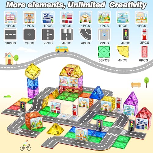 image for Gooidea 92PCS Magnetic Tiles Build Your Own Live City Toddlers Kids To