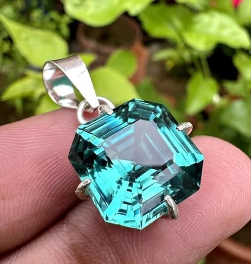 KUSHALYD Certified Paraiba Tourmaline Pendant 25.0 Ct+ — 925 Sterling Silver Loose Gemstone, Blue Green Tourmaline Necklace for Custom Jewelry