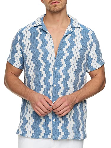 Indicode Herren INCosby Kurzarmhemd mit Button-Down-Kragen | Herrenhemd gestreift Kurzarm Hemd Blue, L