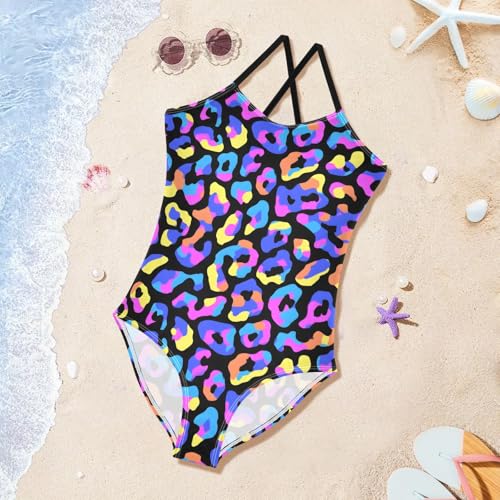 Leopard Print Pattern Girls One Piece Swimsuits Summer Quick Dry Beach Bathing Suit3