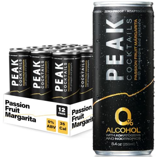 Image of Peak Cocktails Non Alcoholic Drinks, Adaptogen, Passion Fruit 12 Pack | Passion Fruit Margarita: calming ashwagandha, tart cherry, L-theanine; recovery, sleep & mood, non-alcoholic, zero proof