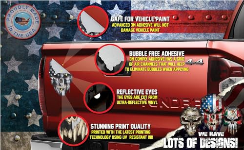 Image of Military Sticker - Premium Skull Stickers for Trucks and Cars - American Flag Stickers with White Reflective Eyes Skull - Cool and Unique Sniper Stickers and Large Decal USA