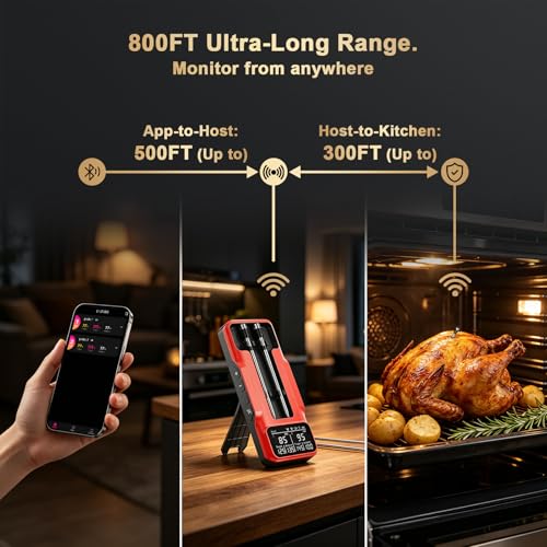 Image of Wireless Meat Thermometer Digital - 800FT Bluetooth Food Thermometer for Cooking, NIST Certified Accuracy, Standalone Base Dual Probes for Grill BBQ Oven Smoker