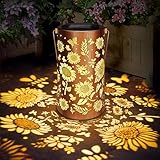 Solarlaterne für Außen, Hängende Gartendekoration Sonnenblumenleuchte, IP65 Wasserdicht Metall Retro LED Solar Licht für Weihnachtsgeschenk Balkon Terrasse Tischplatte Rasen, Urlaub Geschenk, 1 Stück