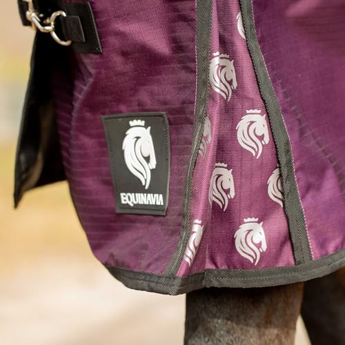 Image of Equinavia Norse Lightweight 100g Fill Horse Rain Blanket | Waterproof Turnout Sheet - Black - 66 in - Plum Wine /Orchid Haze - 72 in