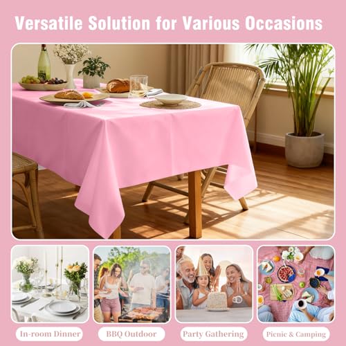 Image of Pink Plastic Table Cloth - 3 Pack 54 inch x 108 inch Light Pink Rectangle Disposable Tablecloth, Pastel Plastic Cover for Easter Party, Valentines, Mothers Day Decorations