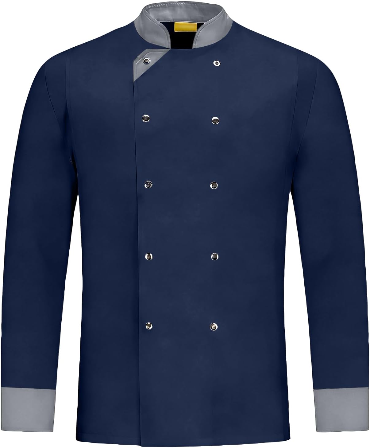 Mens Double-Breasted Chef Coat Classic Stand Collar Tailored Long Sleeve Chef Jacket Professional Kitchen Apparel