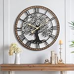 Micasso 32 in Large Tree of Life Wall Clock, Metal Black Modern Wall Clock with Solid Wood Frame, Oversized Non-Ticking Battery Operated Silent Clock for Office,Living Room,Kitchen