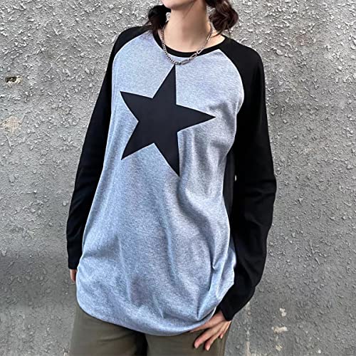 Women Star Shirt Y2k Tops Vintage Aesthetic Patchwork Long Sleeve Tee Shirts 90s Grunge Clothes4