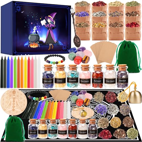 Tonsooze Suministros de Brujería 57 Pcs, Velas,Mini Piedras Naturales,Hierbas Secas y Velas...