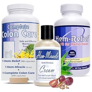 Western Herbal and Nutrition Hemorrhoids Care Bundle:Complete Hemorrhoid Pain Relief Product w/Hemorrhoid Pills, Hem Miracle Cream & Complete Colon Care for Hemorrhoid Treatment,Support & Pain Relief