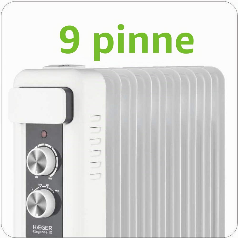 HAEGER Elegance IX - Radiatore elettrico ad olio con 2000 W di potenza, 3 velocità, termostato regolabile, 5 canali di olio, 3 impostazioni di calore, stoccaggio del cavo.
