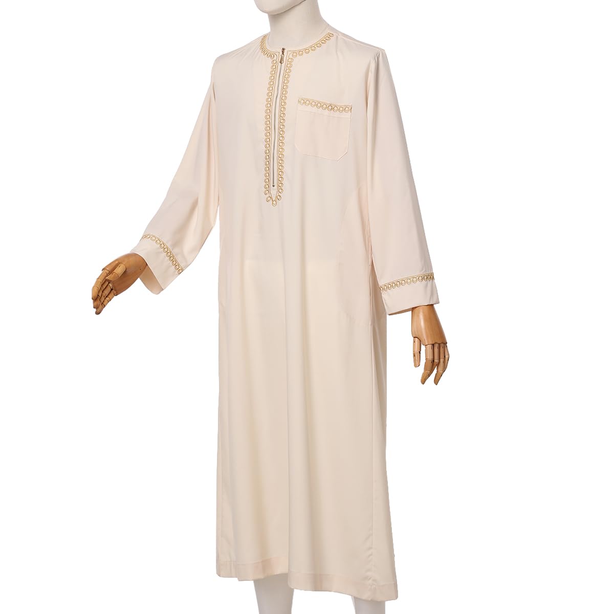 CAMDOM Vestido Thobe Árabe para Hombre,Túnica Kaftan Islámico Largo Casual,Cuello en V Holgado,Ropa Tradicional Musulmana para Eid, Ramadán, Bodas