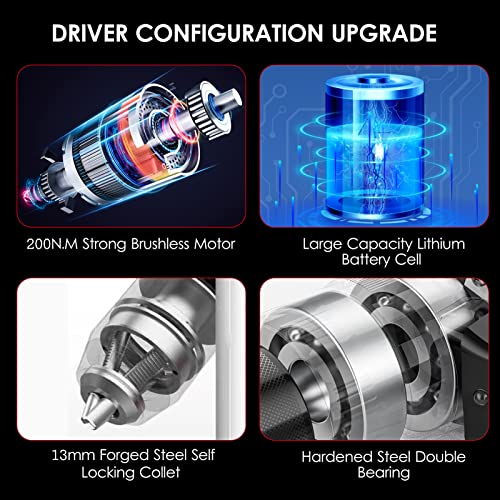 XiaoXIN Akku-Bohrschrauber, 21 V, Batterien, maximales Drehmoment, 200 Nm, 1/2 Zoll, Metall-Schnellspannfutter, 20 + 3… – Bild 4
