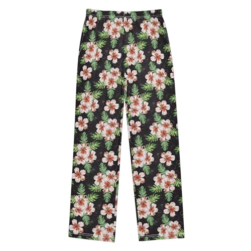 ZZXXB Hibiscus with Leaves Boys Long Pants Soft Trousers Elastic Waist Kids Lounge Bottoms with Pockets S-XL