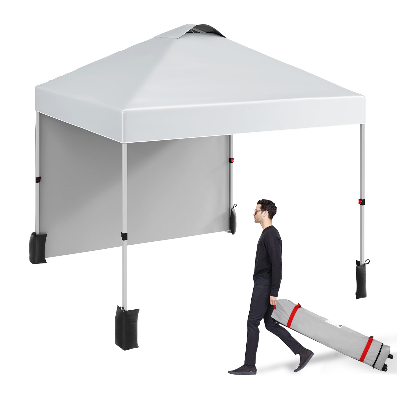 10x10 Pop-up Canopy?Patio Tent?Patented One Push Tent for Outdoor Events Commercial Instant Canopies?Canopy Wind Tunnel Design?with Wheeled Bag,Canopy Sandbags x4,Tent Stakesx8?White