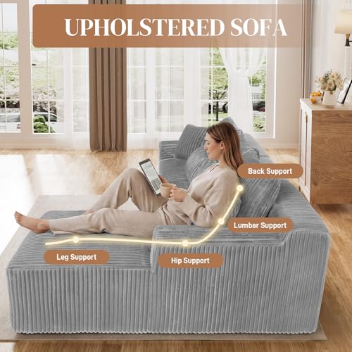 Image of 110 inch L Shaped Cloud Boneless Sectional Couches for Living Room, Modern Comfy Modular Deep Seat Memory Foam Compressed Corduroy Sofa Oversized Right Facing Chaise, No Assembly Required, Grey