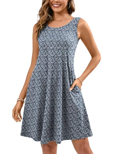 Image of KORSIS Summer Dress for Women Casual T Shirt Tank Dresses Sleeveless Swing Flowy Ladies Beach Vacation Sundress with Pocket