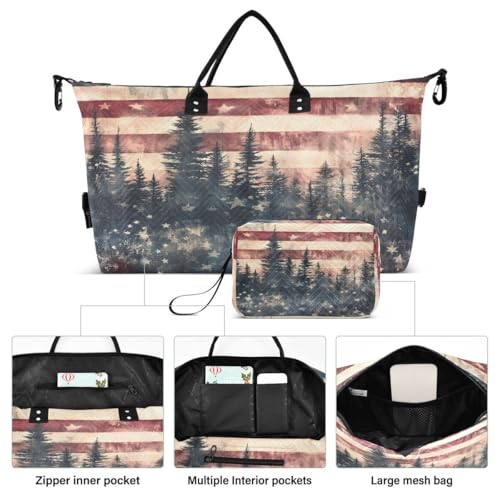 American Flag Star Tree Travel Duffle Bag Gym Bag Weekender Bags with Toiletry Bag Travel Trip Tote Bag2