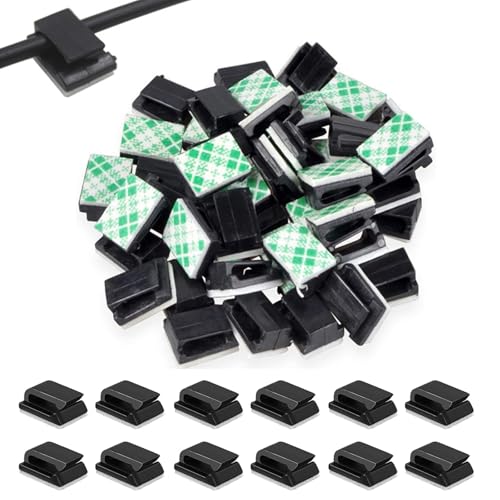 Horyue 100 Pcs Black Self Adhesive Cable Clips Heavy Duty Cable Clips Self Adhesive Wire Organiser Sticky Car Wire Clips for Dash Cam Desk PC and Home Cord Management