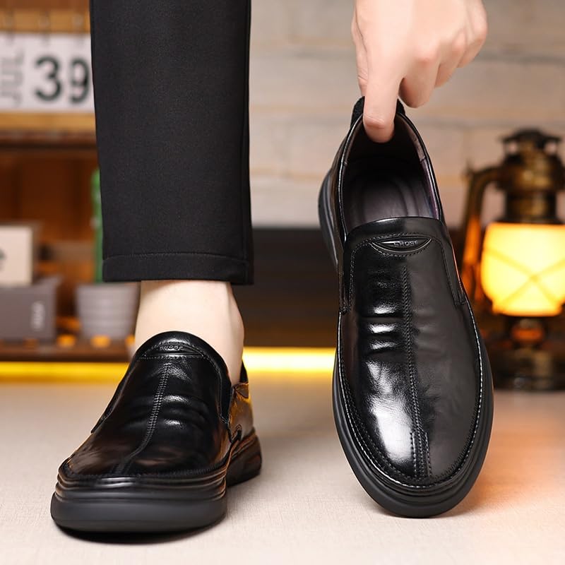 Round Toe Leather Shoes Men's Business Casual Loafers Men Lightweight Soft Breathable Slip-on Shoes4