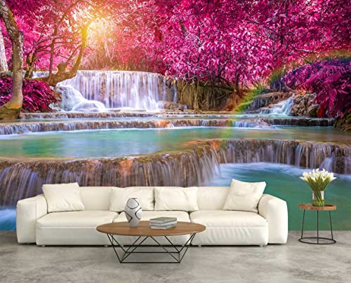 Reyhui Forest Waterfall Wall Mural Wallpaper Large Nature Scenery Mural For Bedroom Living Room Tv Background Sofa Wall (Not Self-Adhesive) #TOP3