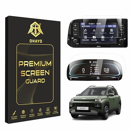 Image of OHAYO 9H Hard Screen Protector Combo for Hyundai Exter 8-Inch Infotainment System & Instrument Cluster Display | Military-Strength, Scratch Resistant, HD Clear, Bubble-Free Car Display Protection | Compatible with Exter S, SX, SX(O) Models | Not Tempered Glass