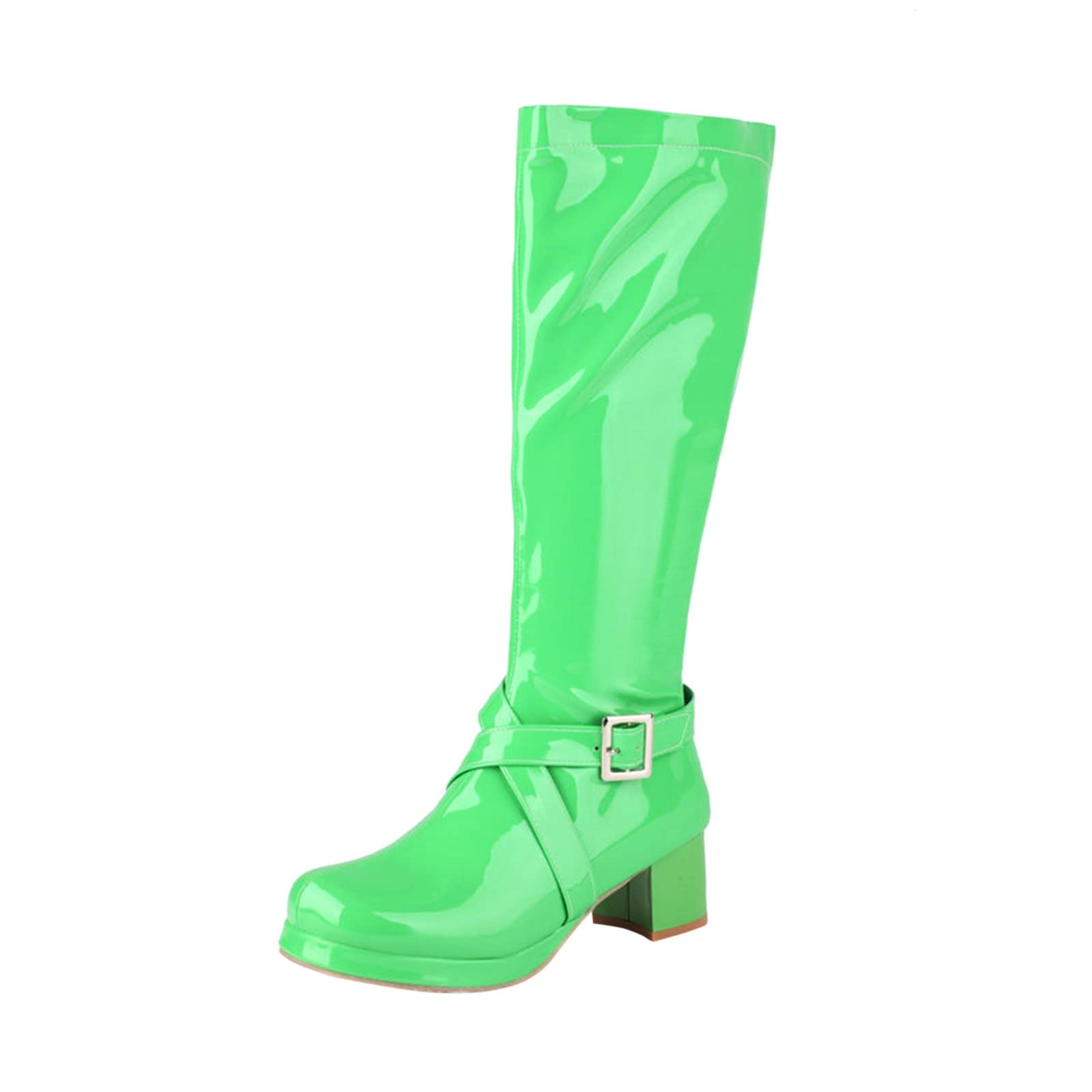 Botas de pantorrilla media para mujer e invierno Hebilla de color sólido de moda Cremallera lateral Cómodo tacón grueso Zapatos de tacón cuadrado Zapatillas de deporte para mujer, verde, 39 EU
