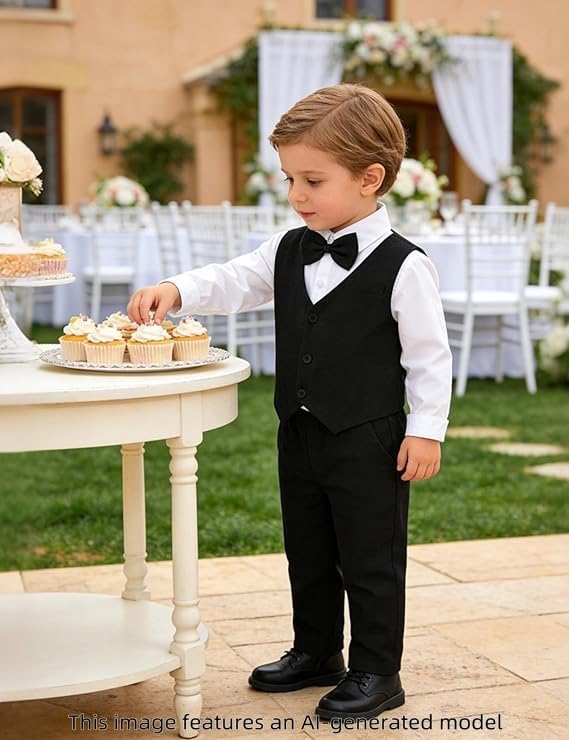 Image of A&J DESIGN 4pcs Baby & Toddler Suit, 12 Months - 5T, Shirt & Pants & Vest & Bow Tie