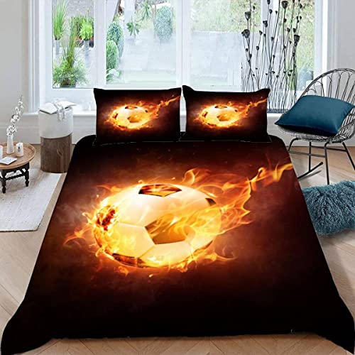 Parure de lit 3 pièces en tissu polyester avec housse de couette 3D moderne et fermeture éclair pour lit super king size - Motif ballon de football - Noir