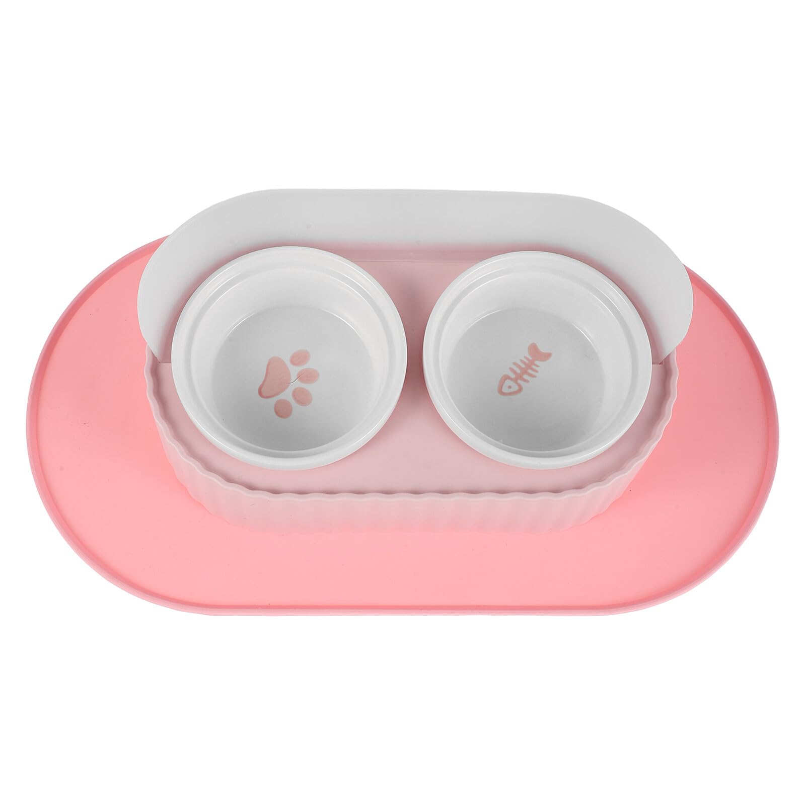 Set Ciotole Doppie Rialzate in Ceramica per Gatti da 350 Ml con Supporto Stabile e Tappetino Antiscivolo, Ciotola per Cibo e Acqua Separata, per Gattini e Piccoli Animali Domestici