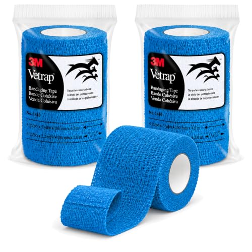 3M Vetrap Bandaging Tape, Blue, 4 in x 5 yd, 3 Pack (3 Rolls), Self-Adherent Cohesive Wrap, Hand-Tear, Latex-Free Hypoallergenic, Sticks to Itself Not Fur - image 1