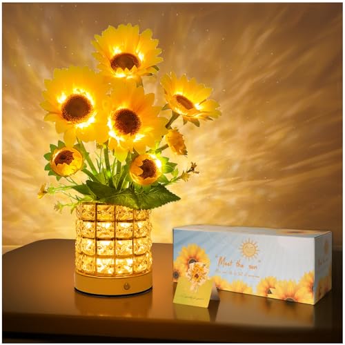 YWYWLED Sunflower LED Lamp USB Rechargeable Touch Night Light 3 Color Stepless Dimmable Small Battery Flower Decor for Bedroom Restaurant Bar Birthday Mothers Day Wedding Gifts for Women Mom