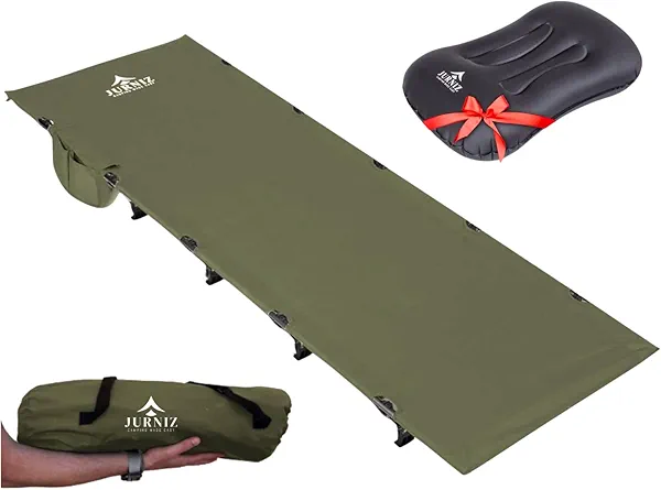 JURNIZ Ultralight Camping Cot for Adults and Kids; Supports up to 330lbs; 4.85lbs Ultralightweight Portable Camping Bed for Hiking, Camping and Backpacking with Carry Bag (Green)