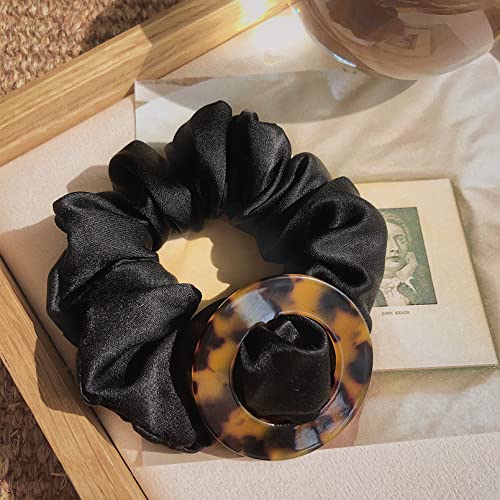 Black Scrunchies Hair Ties Accessories For Girls Women Silk Tortoise Shell Vintage Elastic Hair Ties Bands Ponytail Holder 2 Count #TOP2