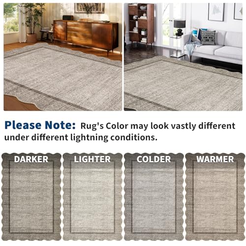 GarveeHome Scalloped Washable Rug 9x12 Area Rug for Living Room Modern Bedroom Rug Brown Large Area Rug Non Slip Throw Rugs Soft Low Pile Stain Resistant Carpet for Dorm Nursery Dining Room 9'x12'