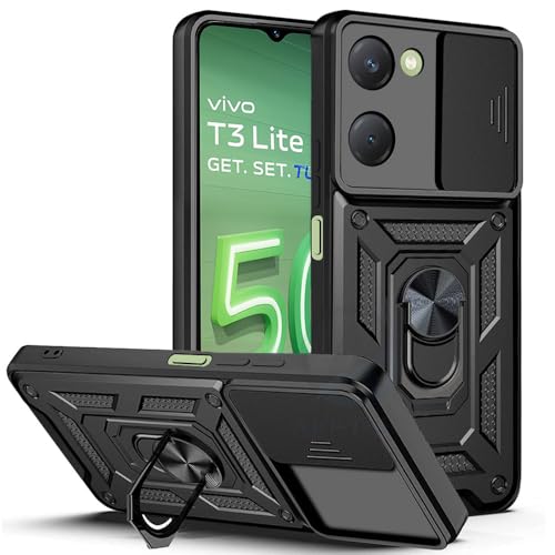 Image of AESTMO Polycarbonate Tough Armor Vivo Y18 / Y18E Bumper Back Case Cover|Ring Holder & Sliding Camera Shield Cover|360 Degree Protection Back Case Cover for Vivo Y18 / Y18E (Black)