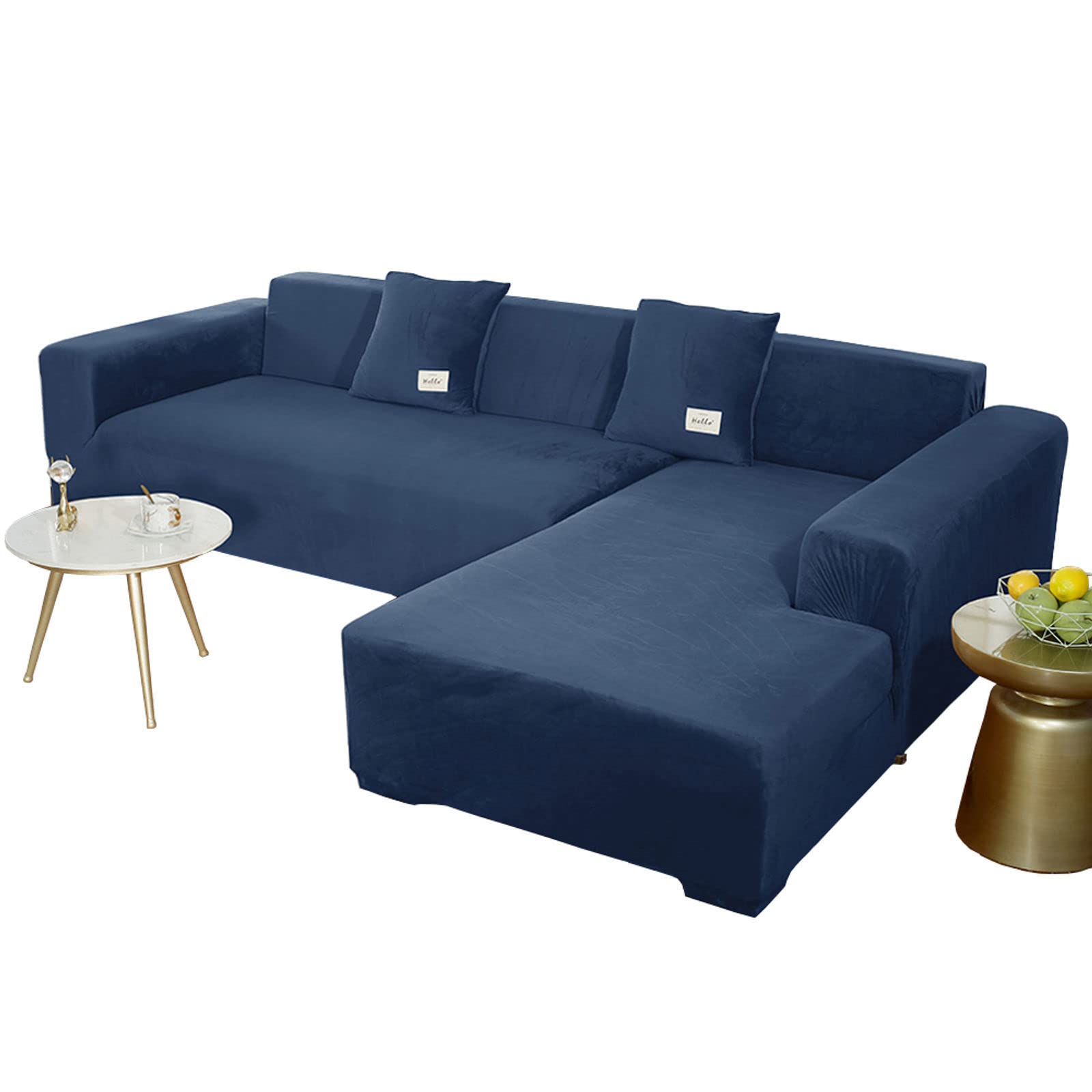 JHLD Sectional Couch Covers, Stretch Sofa Cover Velvet L-shaped Sofa Cover Soft Non Slip Furniture Protector For Corner Sofa-Navy-2 seater+4 seater โ image 1