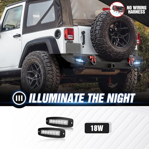 Image of YZONA for Wrangler JK JKU Rear Bumper Compatible with 2007-2018 Jeep Wrangler JK JKU with Spare Tire Carrier, LED Lights, 2 inch Hitch Receiver, License Plate Frame, Third Brake Light Bracket, D-Rings